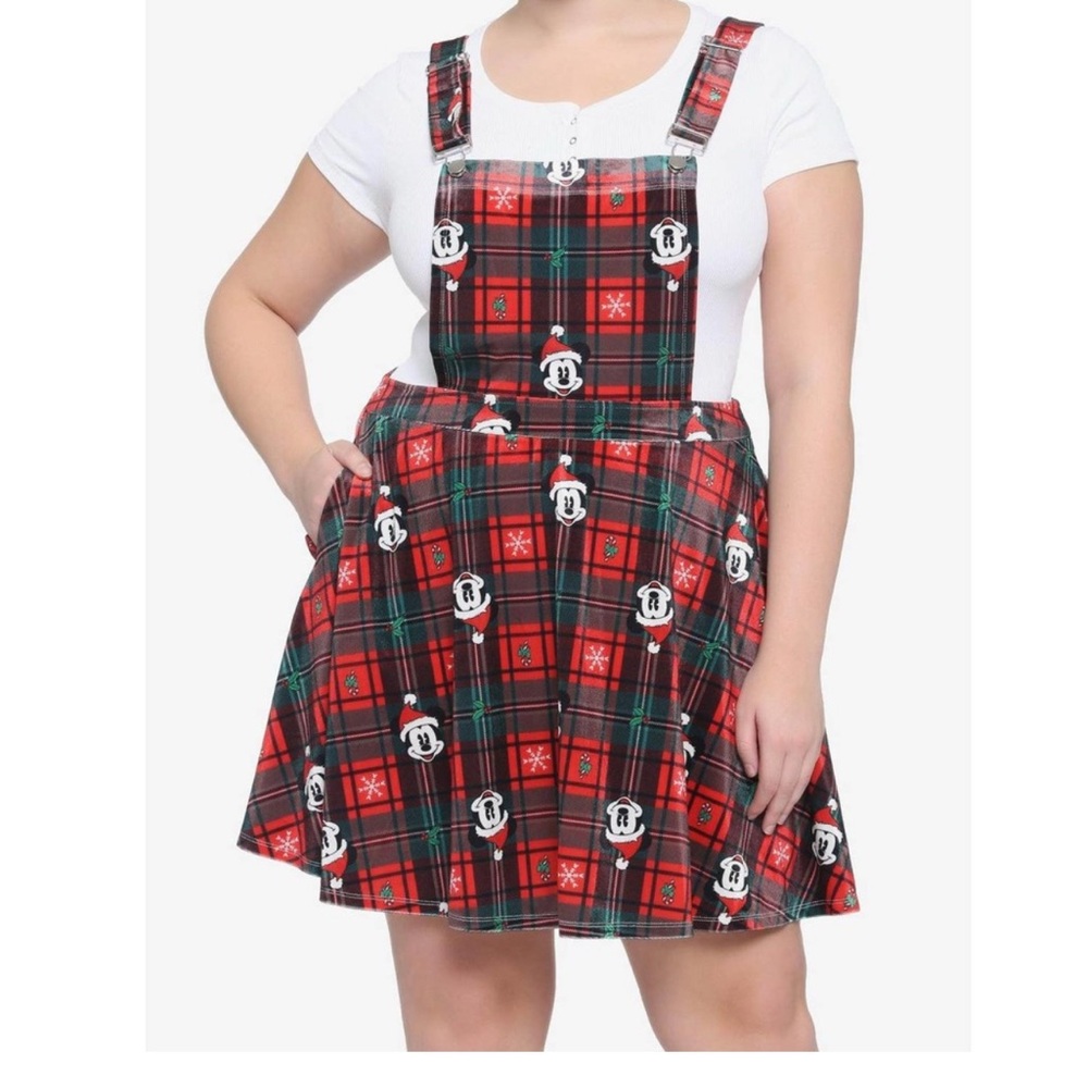 Her Universe Disney Red and Green Plaid Mickey Christmas Dress Plus Size 3